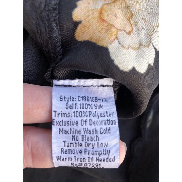 Johnny Was Charlotte Rose Scalloped Silk Tunic Size ? Women Boho V Neck Birds - Picture 8 of 10